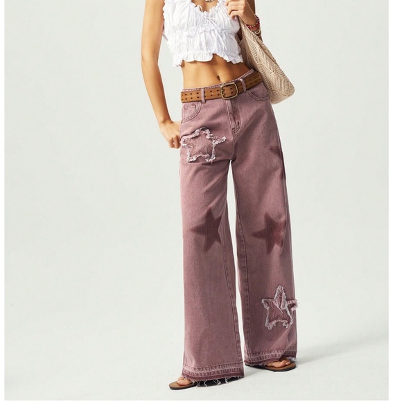 Western Star Print Patch Straight Leg Denim Jean Pants - Picture 7 of 8